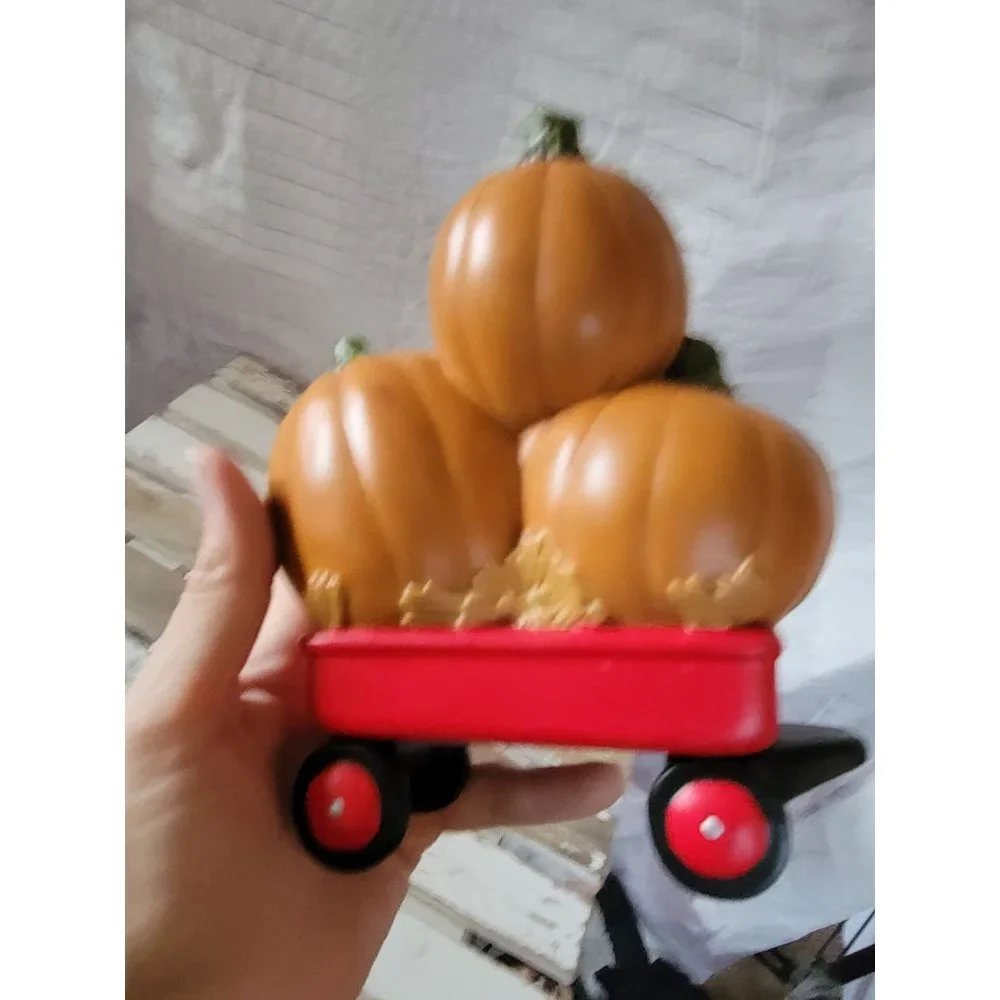 Ceramic pumpkin steampunk radio flyer‎ wagon Halloween prop kitchen home decor